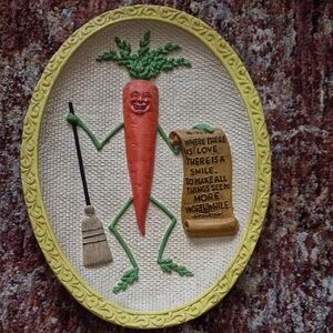 Whimsical Carrot Vintage Wall Art with Yellow Frame